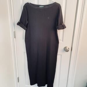 Lauren Ralph Lauren Dress Womens Large Black Ribbed Roll-Tab Sleeves lagenlook